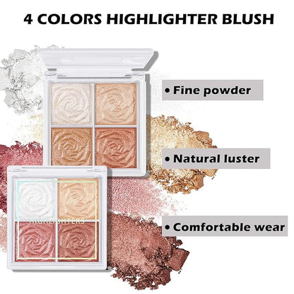 Boobeen Blush and Highlighter Palette- 4-color Metallic Shimmer