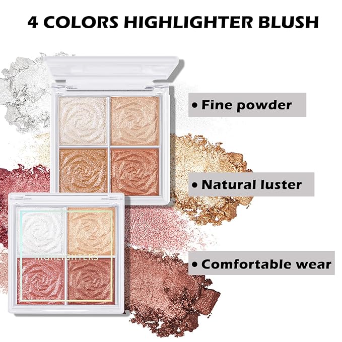 Boobeen Blush and Highlighter Palette- 4-color Metallic Shimmer
