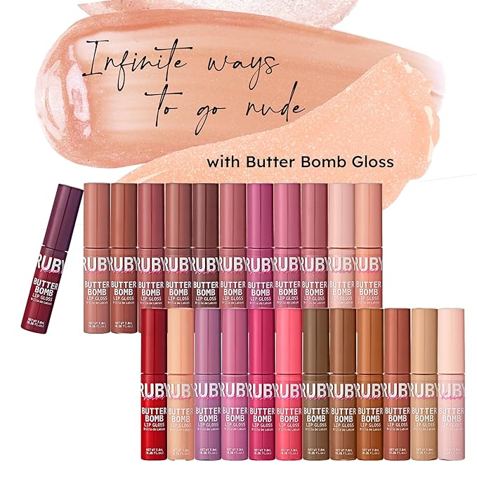 Ruby Kisses Lip Gloss Butter Bomb Gloss Non-Sticky Lip Gloss Vitamin E Natural Nude Lip Makeup - 7.8mL (0.26 US fl.oz) ($avage)