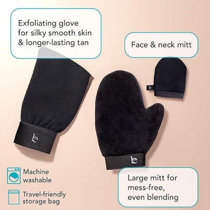 Self Tanner Tanning Mitt Set - Complete Tanning Mitts Kit with Exfoliating Gloves, Face and Body Tanner Glove for the Perfect Fake Self Tan Mit - Self Tanner Glove Mitt Tanning Lotion Applicator