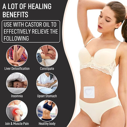 20Pcs Castor Oil Pack Wrap in Belly Button for Liver Detox, Highly Absorbent Self-Adhesive Castor Oil Wrap Organic Cotton, Anti-Seepage(Oil Not Included)