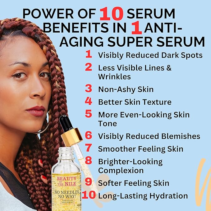 No Needles, No Way!™ Anti Aging Serum for Skin-of-Color, Wrinkles Dark Spots Hydrate Smooth Even Tone Retinol Hyaluronic Acid Beauty of the Nile® 1 Oz