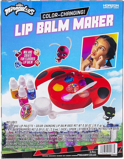 Miraculous Color-Changing Lip Balm Maker, Make Your Own Ladybug Lip Gloss Kit, Travel-Friendly Lip Balm Palette Great for Miraculous Parties & Group Activities, Perfect for Kids Ages 6, 7, 8, 9, 10