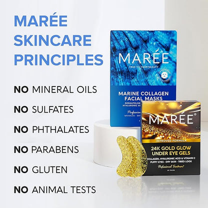 MAREE Ultimate Eye and Face Revitalization Bundle - 24K Gold Under Eye Patches & Collagen Facial Masks for Ageless Beauty for Total Skin Rejuvenation