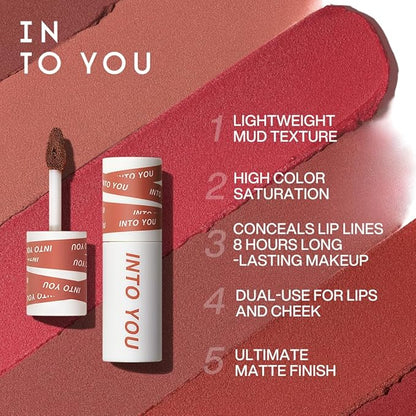 INTO YOU Matte Lipstick, Super Stay Lipstick for Women, Waterproof, Long Lasting Lipstick, High Impact Lipcolor with Lightweight Lip Mud Texture, Dual-use for Lips and Cheek, Pink Lipstick (EM15)
