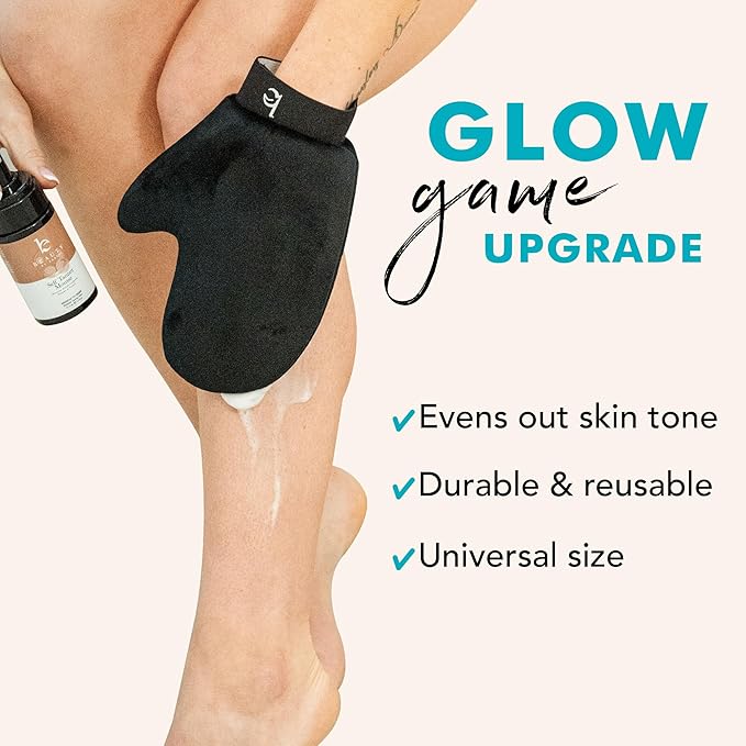 Self Tanner Tanning Mitt Set - Complete Tanning Mitts Kit with Exfoliating Gloves, Face and Body Tanner Glove for the Perfect Fake Self Tan Mit - Self Tanner Glove Mitt Tanning Lotion Applicator