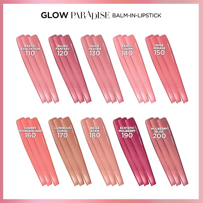 L’Oréal Paris Glow Paradise Hydrating Balm-in-Lipstick with Pomegranate Extract, Pastel Exaltation, 0.1 Oz