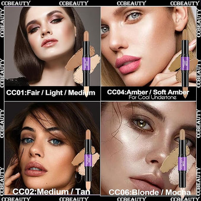 CCbeauty 2pcs 2-IN-1 Shimmer Contour Highlighter Stick with