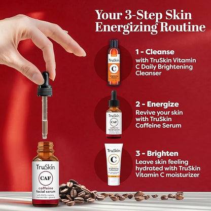TruSkin Caffeine Face & Eye Serum – Energizing 5% Caffeine Serum with EGCG Niacinamide Matcha and Ginseng – Improve Look of Under Eye Dark Circles and Puffiness, 1 fl oz