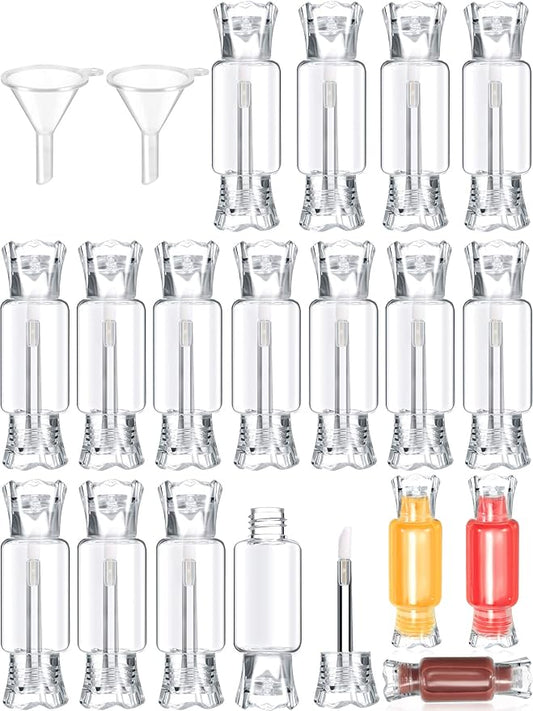 Blulu 20 Pieces Clear Lip Gloss Tubes Candy Shape Lip Gloss Containers Mini Empty Lip Balm Tube and 2 Pieces Funnel for DIY Cosmetics Women Girls