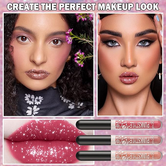 3 PCS Glitter Liquid Lipstick Set Red Pink Glitter