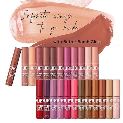 Ruby Kisses Lip Gloss Butter Bomb Gloss Non-Sticky Lip Gloss Vitamin E Natural Nude Lip Makeup - 7.8mL (0.26 US fl.oz) (Warm Hug)