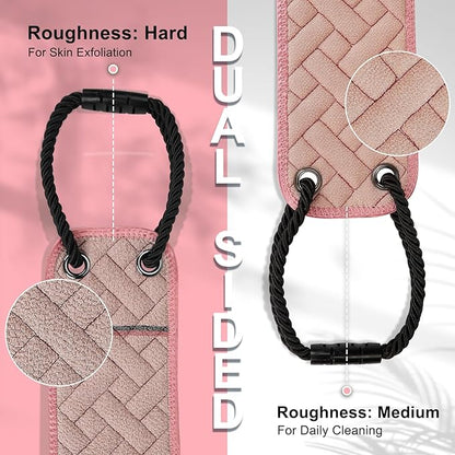 Exfoliating Back Scrubber with Upgraded Handles, 38.5 Inch Double-Sided Body Scrub Bath Exfoliator, Exfoliating Washcloth for Use in Shower, Back Washer to Deep Clean Your Skin for Men & Women (Pink)