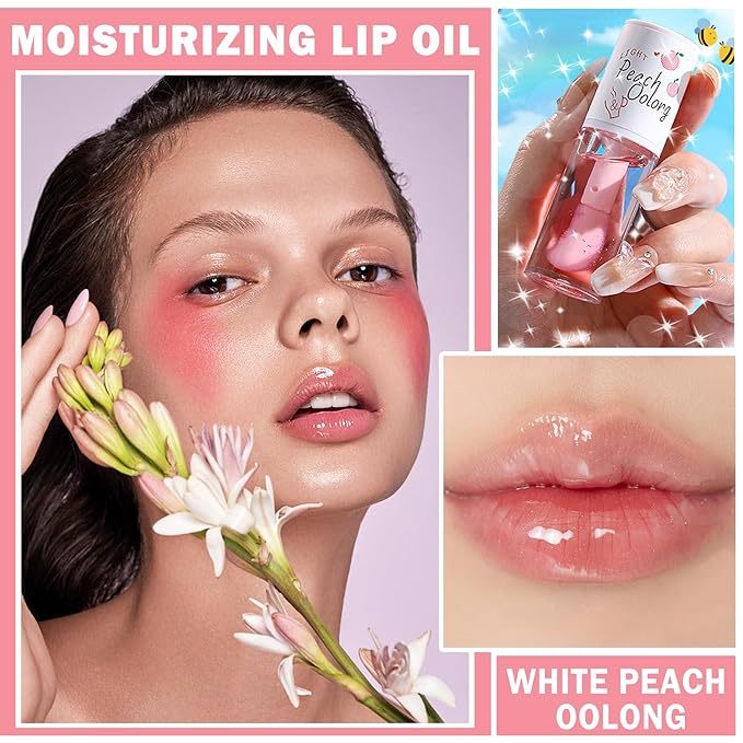 2PCS White Peach Lip Oil Crystal Jelly Lip Gloss