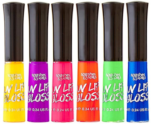 splashes & spills UV Blacklight Lip Gloss - 6 Color Variety Pack, 3.7g - Day or Night Stage, Clubbing or Costume Makeup