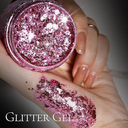 Teenitor Pink Body Glitter, Chunky Face Glitter, Pink Glitter Makeup 80g