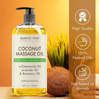 MAJESTIC PURE Coconut Massage Oil - Ultra-Glide Formula with Soothing Aroma -Made with Natural Oils - All Skin Types, Men & Women - 8 fl oz