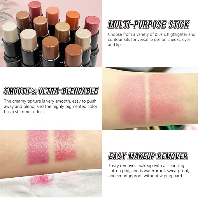2 Pcs Cream Blush Stick Makeup Kit, Natural