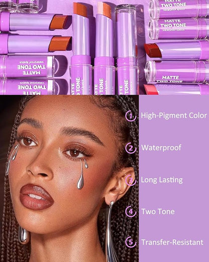 Matte Lipstick Two Tone Waterproof Lip Gloss, Long Gloss,