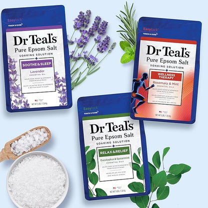 Dr Teal's Pure Epsom Salt, Lavender, Eucalyptus & Wellness Trio Bundle, 3 lbs (Pack of 3)