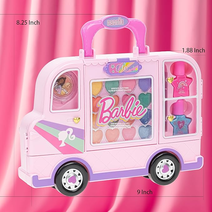 Barbie Car Makeup Kit for Girls, Real Washable