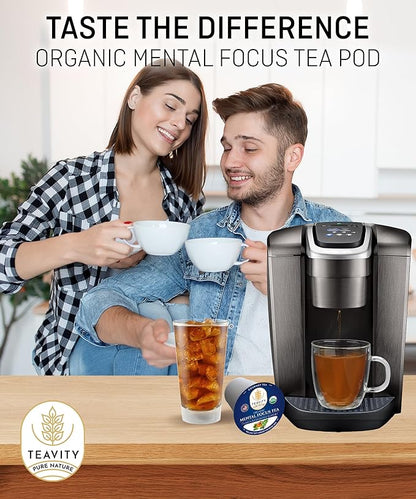 Organic Tea Pods with Moringa, Peppermint, Holy Basil & Turmeric - Naturally Decaf Tea - Mental Focus by Teavity (36 Tea Pods)
