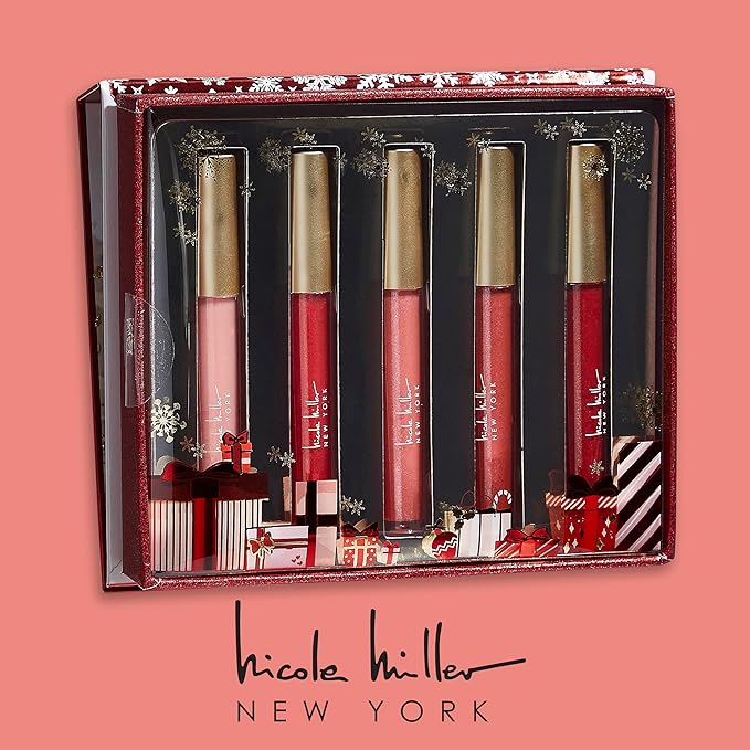 Nicole Miller Lip Gloss Collection, 5 Count (Pack of 1), Red Glitz