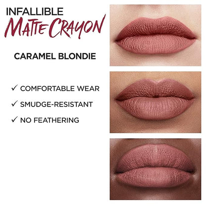 L'Oreal Paris Infallible Matte Lip Crayon, Caramel Blonde (Packaging May Vary)