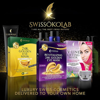 SWISSÖKOLAB Double Chin Reducer V Line Lifting Mask + Under Eye Patches For Puffy Eyes 24k Gold Eye Mask For Dark Circles