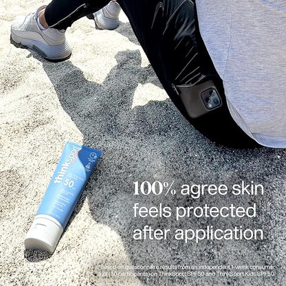 Thinksport SPF 50+ Mineral Sunscreen, 3 Oz, Safe, Natural Sunblock for Sports & Active Use, Water Resistant Reef Safe Sunscreen, Broad Spectrum UVA/UVB Sun Screen for Sun Protection