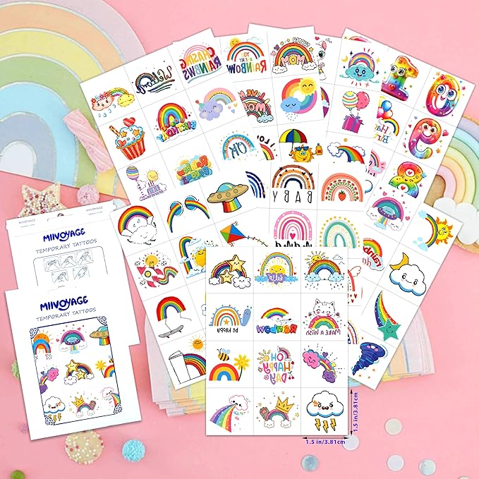 96 PCS Rainbow Individually Wrapped Tattoos, Rainbow Tattoo Boys Girls