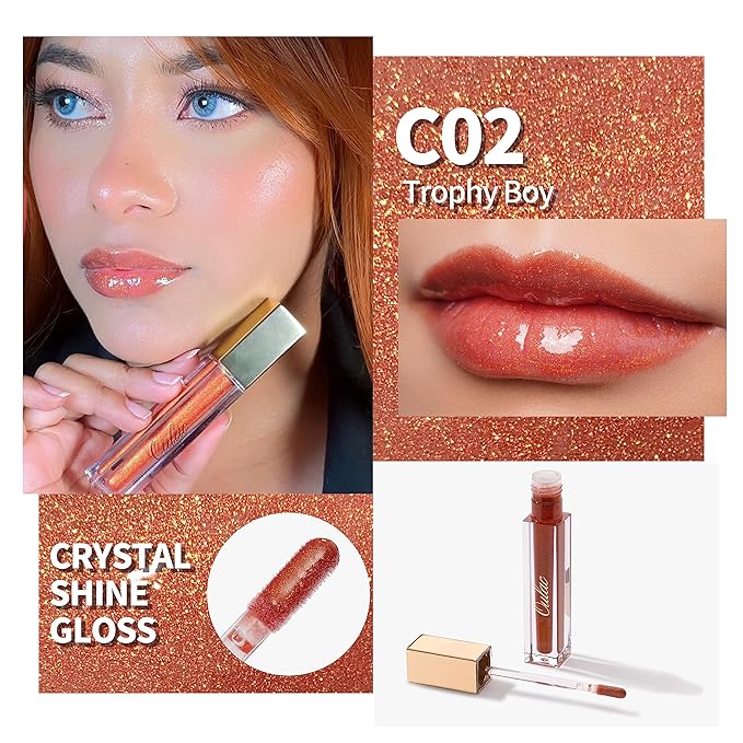 Oulac Light Orange Lip Gloss High-shine Moisturizing Lip Gloss Oil Colorful Shade Liquid Lipstick Non-stick Cup Glitter lipstick Lip Tint Reduce Fine Lines Lip Glaze For Dry Lip C02