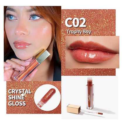 Oulac Light Orange Lip Gloss High-shine Moisturizing Lip Gloss Oil Colorful Shade Liquid Lipstick Non-stick Cup Glitter lipstick Lip Tint Reduce Fine Lines Lip Glaze For Dry Lip C02