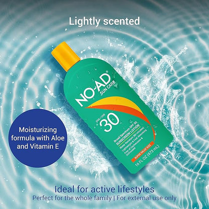 NO-AD SPF 30 Sunscreen Lotion | Broad Spectrum UVA/UVB Protection Water Resistant | Octinoxate & Oxybenzone Free with moisturizing Vitamin E and Aloe 16oz