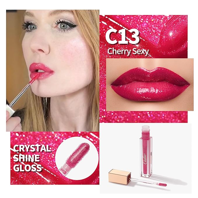 Oulac Hydrating Lip Gloss with Mirror Finish Moisturizing & Reduce Fine Lines Lip Oil Refuse Chapped Lips Non Sticky Lip Gloss for Girls Women, 4.5ml/0.15fl.oz, Cherry Sexy(C13)