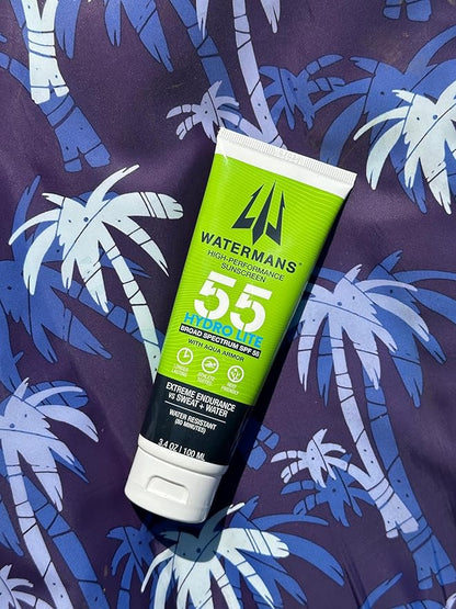WATERMAN'S Hyrdo Lite SPF 55 Broad Spectrum Reef Safe Sunscreen for Face and Body, Fragrance-Free, Oxybenzone Free - 3.4oz
