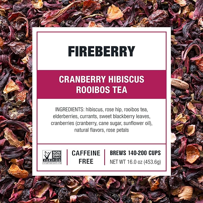 Tiesta Tea - Cranberry Hibiscus Rooibos Tea, Fireberry | Loose Leaf | Herbal Blend with Hibiscus, Cranberry, Currants, Rooibos | Enjoy Hot or Iced | 200 Cups in Resealable Pouch | 16 Ounce