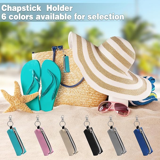 Chapstick Holder 6 Pcs Lip Balm Sleeve Pouch Portable Lipstick Holder Bag Clip-on Makeup Travel Accessories Great Stuffers Gift for Women