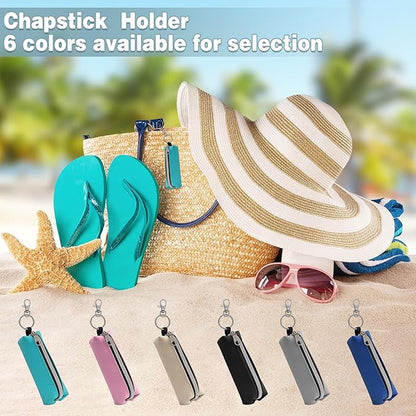 Chapstick Holder 6 Pcs Lip Balm Sleeve Pouch Portable Lipstick Holder Bag Clip-on Makeup Travel Accessories Great Stuffers Gift for Women