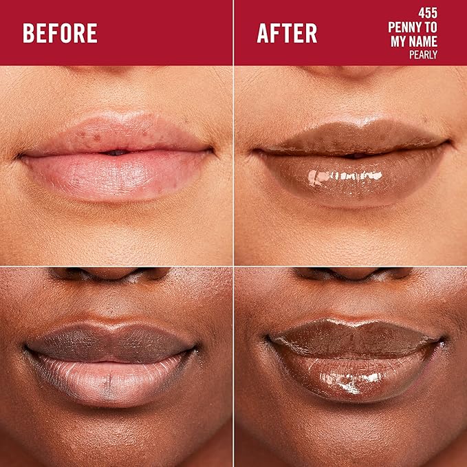 Rimmel London Stay Glossy, 455 Penny To My Name, Lip Gloss, Non-Sticky, Cruelty-Free, Color and Shine, Up To 6-Hour Wear, Precise Applicator, 0.18oz