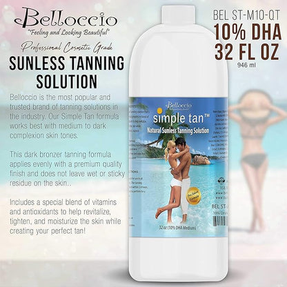 Belloccio Simple Tan Quart Bottle of Professional Salon Sunless Tanning Solution with 10% DHA and Dark Bronzer Color Guide