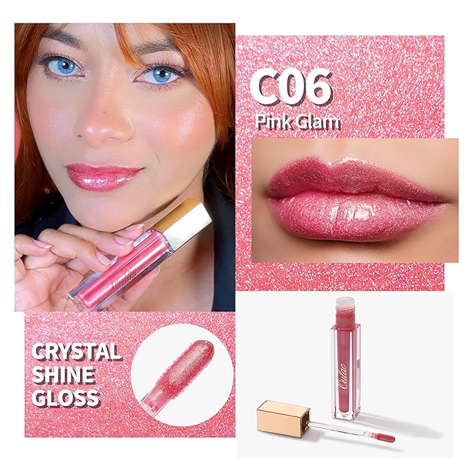 Oulac Pink Lip Gloss High-shine Moisturizing Lip Gloss Oil Colorful Shade Liquid Lipstick Non-stick Cup Glitter lipstick Lip Tint Reduce Fine Lines Lip Glaze For Dry Lip C06