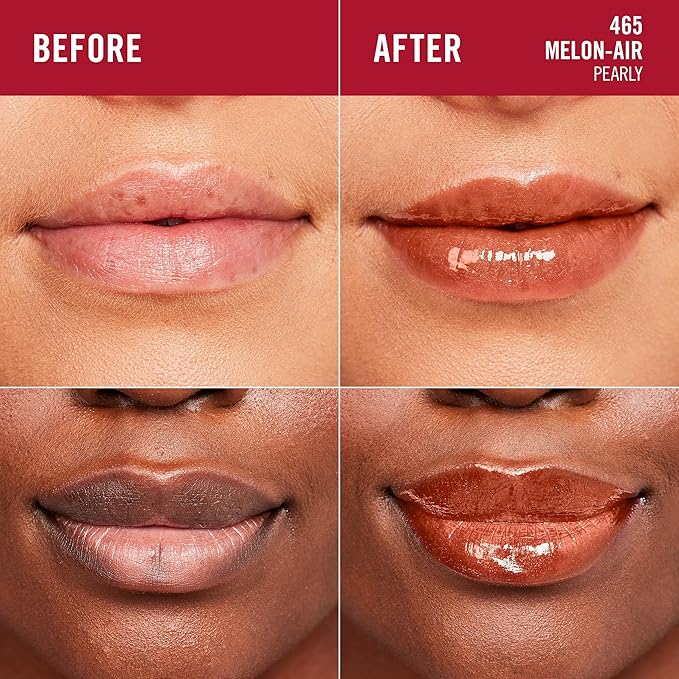 Rimmel London Stay Glossy, 465 Melon-Air, Lip Gloss, Non-Sticky, Cruelty-Free, Color and Shine, Up To 6-Hour Wear, Precise Applicator, 0.18oz