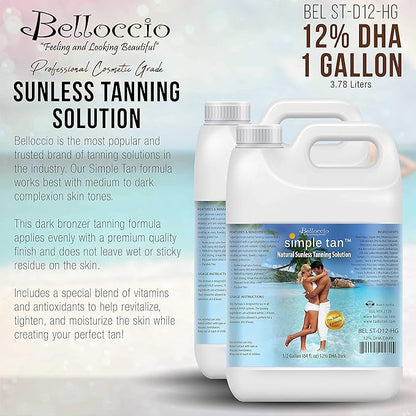 Belloccio Simple Tan Gallon Bottle of Professional Salon Sunless Tanning Solution with 12% DHA and Dark Bronzer Color Guide