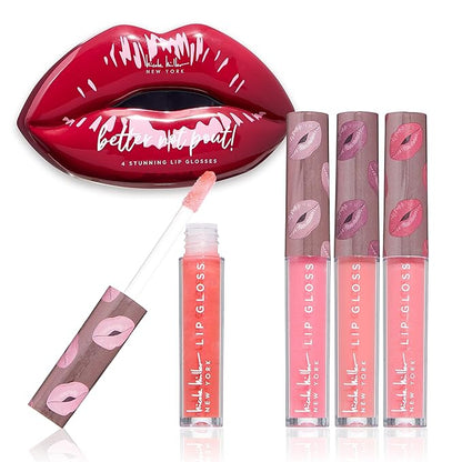 Nicole Miller Lip Gloss Collection, 4 Count (Pack of 1), Better Not Pout Red