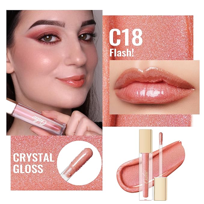 Oulac Peach Lip Gloss High-shine Moisturizing Lip Gloss Oil Colorful Shade Liquid Lipstick Non-stick Cup Glitter lipstick Lip Tint Reduce Fine Lines Lip Glaze For Dry Lip C18