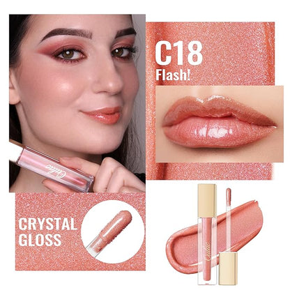 Oulac Peach Lip Gloss High-shine Moisturizing Lip Gloss Oil Colorful Shade Liquid Lipstick Non-stick Cup Glitter lipstick Lip Tint Reduce Fine Lines Lip Glaze For Dry Lip C18