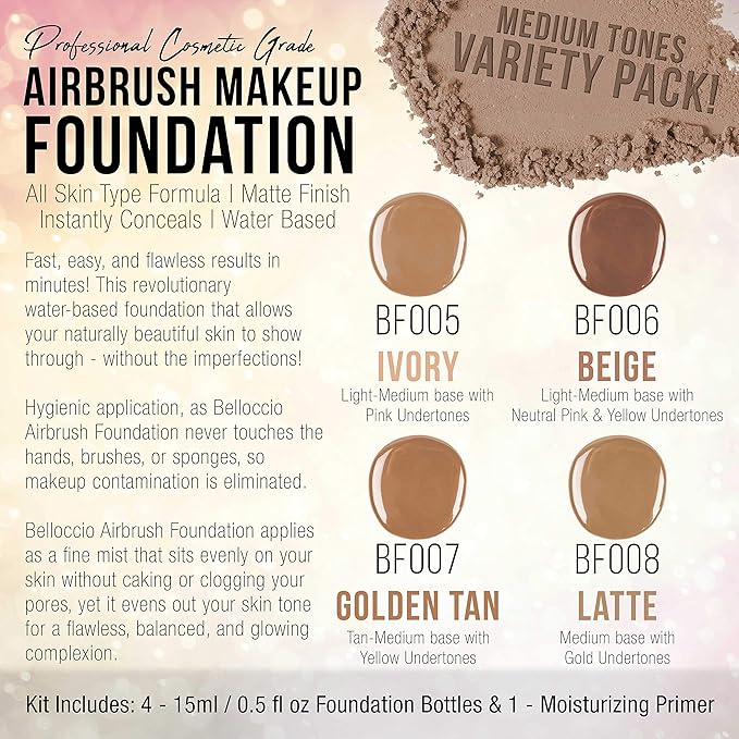 Belloccio Medium Color Shade Foundation Set - Professional 2 oz