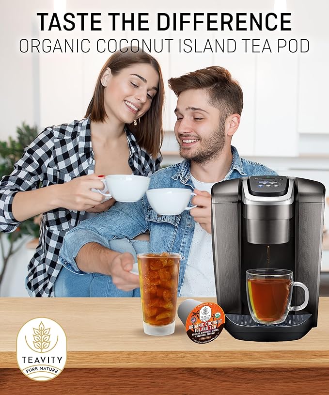 TEAVITY Organic Coconut Island Tea Pods | Recyclable Single-Serve Tea Pods Compatible with Keurig K-Cup 2.0 Brewers | Certified USDA Organic | 36 Count (Pack of 1)