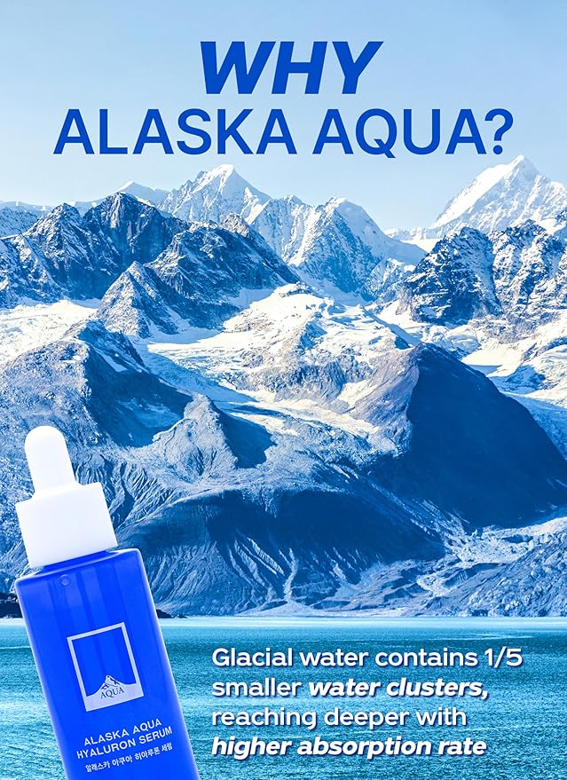 Alaska Aqua Hyaluron Serum Hydrating Face Serum for Women & Men | Korean Hyaluronic Acid Serum for Face | Moisturizing & Skin-Calming Facial Serum w/Adenosine (1.35 fl oz)